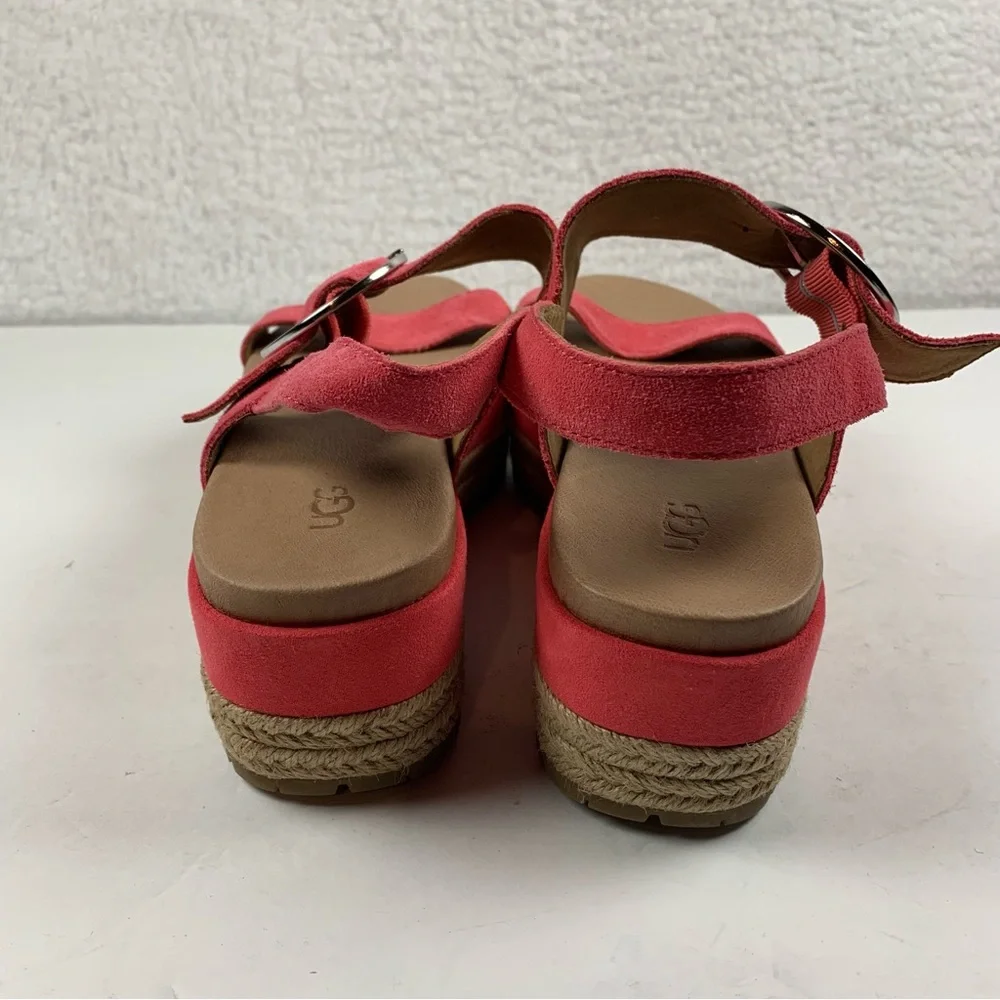UGG April suede espadrille platform sandal coral pink 9.5 NWOB Flaw Mark 7230‎
